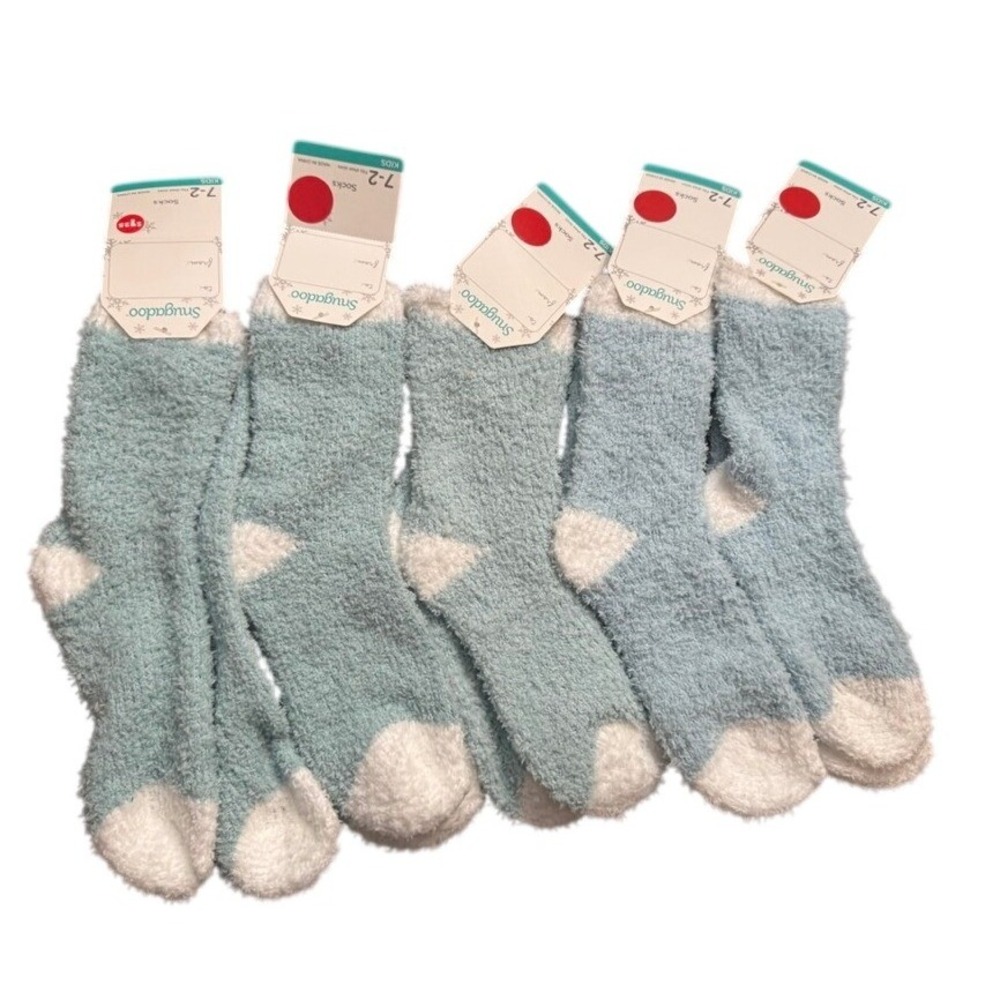 Snugadoo Kids Fuzzy Socks 5 Pair Pack Blue White Chenille Soft Cozy Size 7-2 NEW